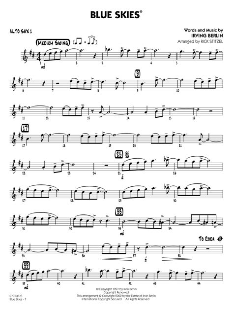 Blue Skies Arr Rick Stitzel Alto Sax 1 By Irving Berlin Sheet