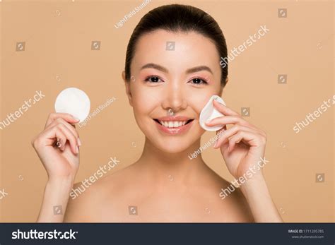 Smiling Naked Asian Girl Removing Makeup Stock Photo Shutterstock