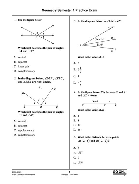 Geometry Final Exam With Answers Geometry First Semester Fin