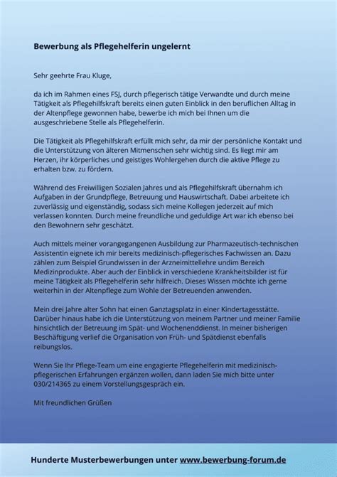 Bewerbung Als Pflegehelferin Muster F R Pflegejob