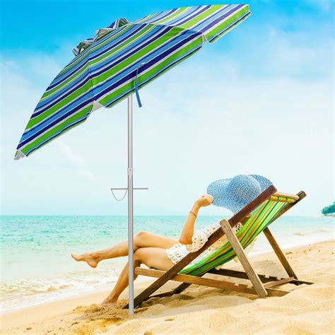 gymax ft beach umbrella  tilt mechanism sand anchor carrying bag blue green walmartcom