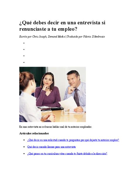 Doc Qué Debes Decir En Una Entrevista Si Renunciaste A Tu Empleo