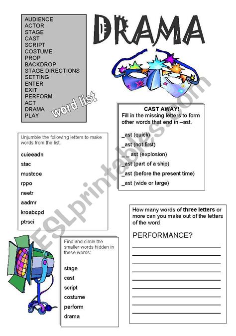 Drama Terms Worksheet Grade Worksheet Printable