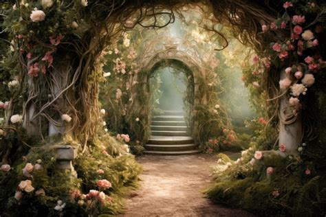 Digital Background Fairy Tale Backdrop White Floral Path Fairies Photography Digital Backdrop