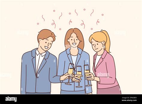 Smiling Businesspeople With Glasses Celebrate In Office Stock Vector Image And Art Alamy