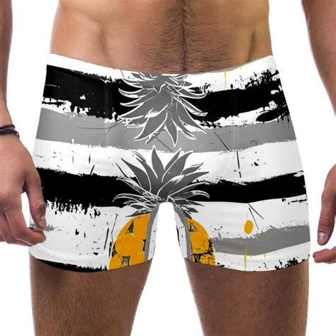 Jammers For Men Mens Swim Jammers Black White Striped Tropical Fruit