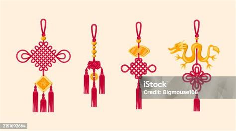 Cartoon Color Chinese Tassels Traditional Icons Set Vector Stock Illustration Download Image