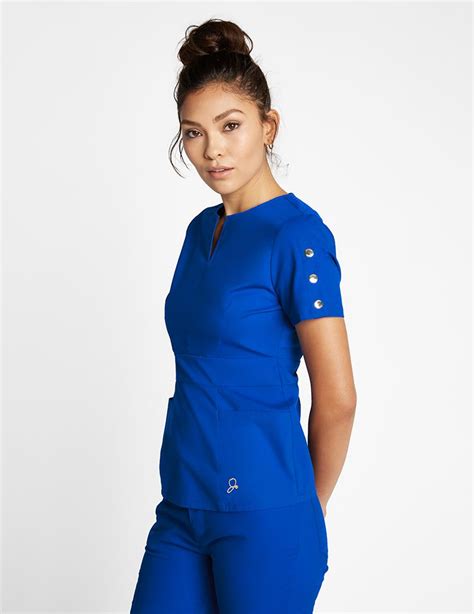 The Button Sleeve Top Royal Blue Medical Scrubs Outfit Medical