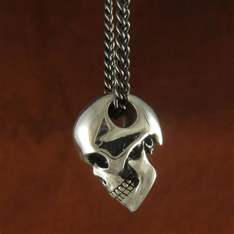 Skull Necklace For Men Antique Silver Human Skull Pendant Etsy