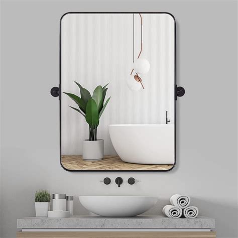 Moonmirror Modern Tilting Pivot Bathroomvanity Mirror Rounded Rectangle Mirror Matte Black