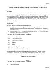 Marketing Plan Company Analysis Assignment Instructions 1 Docx BUSI