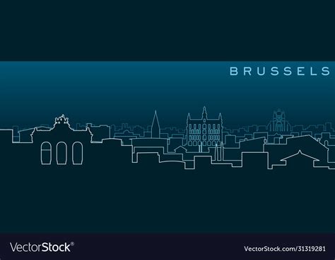 Brussels multiple lines skyline and landmarks Vector Image