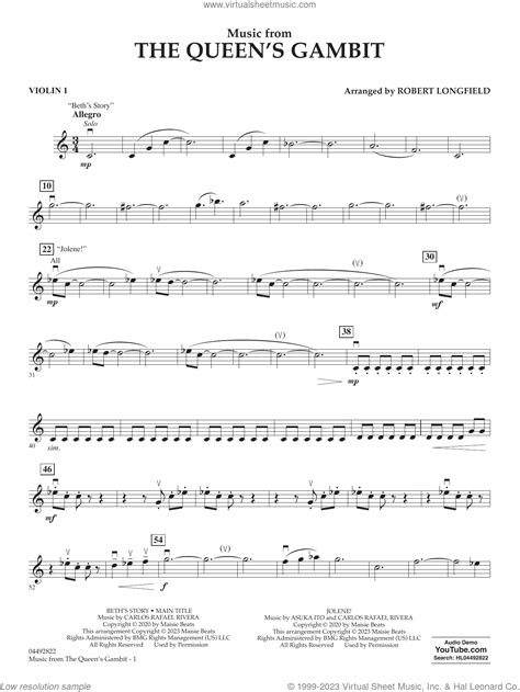 Music From The Queens Gambit Arr Longfield Sheet Music For Orchestra Violin 1