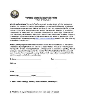 Fillable Online Traffic Calming Request Form Town Of Wayland Fax