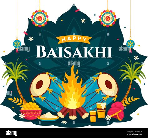 Happy Baisakhi Vector Illustration Of Vaisakhi Punjabi Spring Harvest