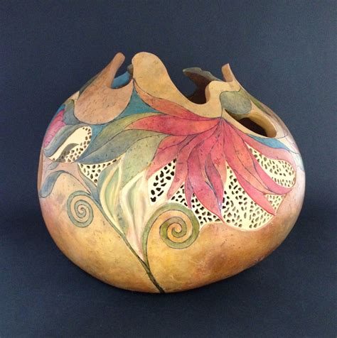 Floral Expressions On A Gourd Fine Gourd Art By Mary Gehley Painted