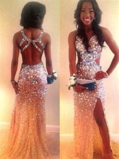 Sheath Straps Sweep Train Sequins Matric Dance Dress Vividress