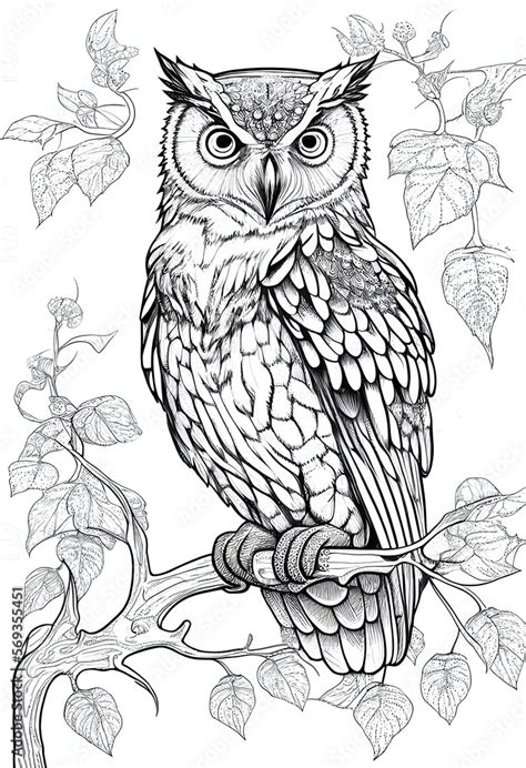 Beautiful Owl Outline Illustration For Coloring Book Page Coloring