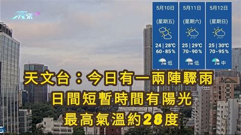 天文台：本港今日有一兩陣驟雨 日間短暫時間有陽光 氣溫約28度 東張