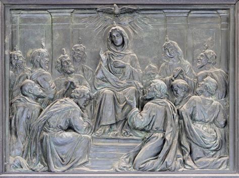 Naples The Bronze Relief Of Pentecost On The Gate Of Church Basilica