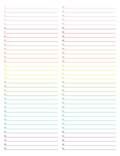 Printable Column Numbered Rainbow Lined Paper College Ruled For