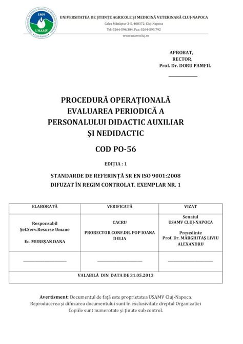 Pdf Procedur Opera Ional Evaluarea Dac Usamvcluj Ro Data