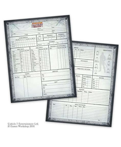 Warhammer Fantasy Roleplay Fourth Edition Character Sheet Cubicle