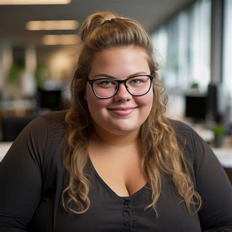 Premium Ai Image A Woman With Glasses Sitting In An Office