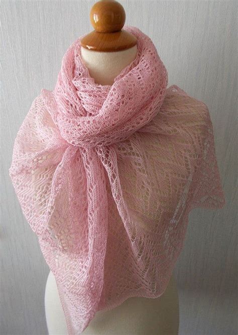 Linen Scarf Lace Shawl Knitted Natural Summer Wrap In Pale Pink Women