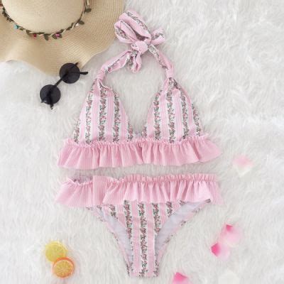 New Design Print Halter Deep V Backless Xxx China Girl Bikini Swimwear China Swimsuit And