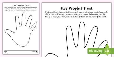 Five People I Trust Activity Sheet SEMH SENCO Twinkl