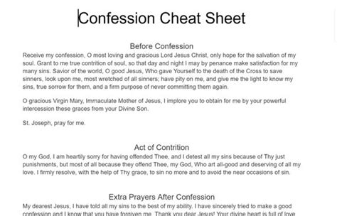 Catholic Confession Cheat Sheet Etsy