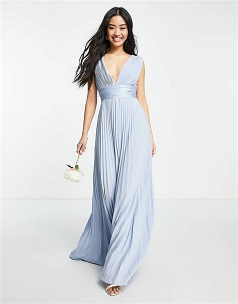 Asos Design Bridesmaid Pleated Cami Maxi Dress With Satin Wrap Waist In