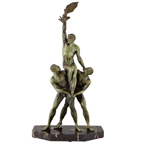 French Art Deco Sculpture Of Three Male Nude Athletes By Pierre Le