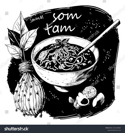 Hand Drawn Som Tam Sketch Style Stock Vector Royalty Free 2231105665