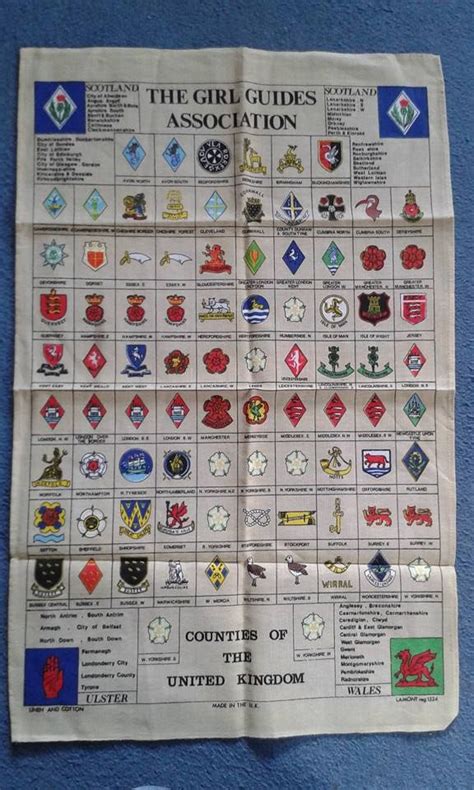 Tea-towel, dating from approx 1970's displaying County Badges in use by ...