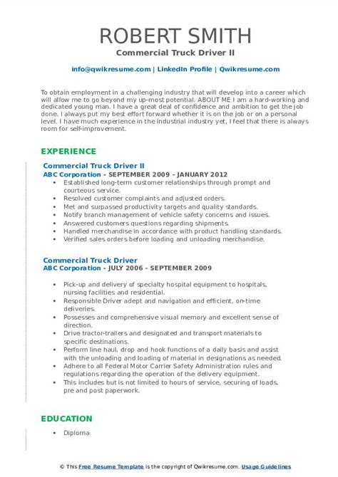 Commercial Truck Driver Resume Samples Qwikresume