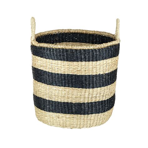 Large Natural And Black Seagrass Basket With Handles Love Frankie