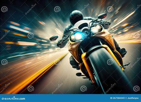 Sport Racing Bike High Speed With Road Lights Generative Ai Stock