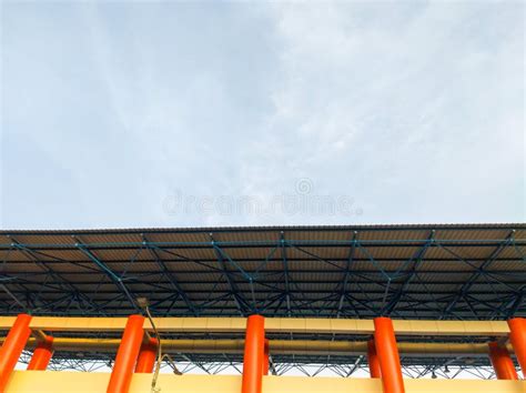 Creative Layout Design of Stadium Roof with Blue Sky View Stock Photo ...