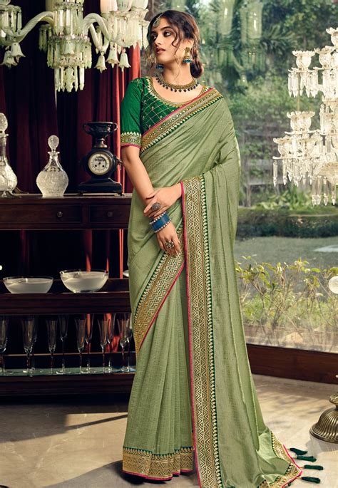 Light Green Silk Saree With Blouse 3409