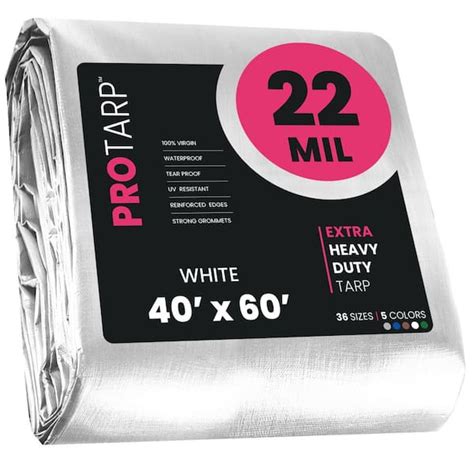 Protarp 40 Ft X 60 Ft White 22 Mil Heavy Duty Polyethylene Tarp