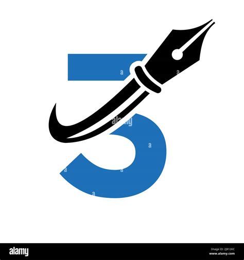 Education Logo On Letter 3 Concept With Pen Nib Vector Template Stock