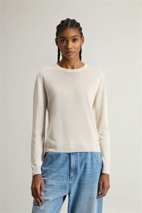 Womens Crewneck Sweater White Woolrich Us