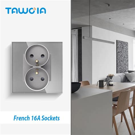 Tawoia Wall Socket Poland French Standard Double Socket Glass 2 Outputs