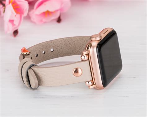 Beige Slim Apple Watch Band 38mm 40mm 42mm 44mm Soft Leather Etsy