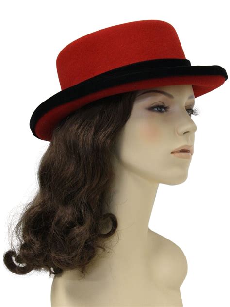 1980s Vintage Lite Felt Hat 80s Lite Felt Womens Bright Red Heather Wool Felt With Black