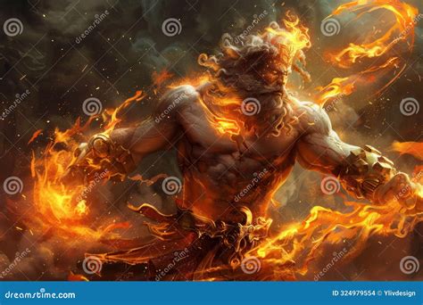 Fiery Fantasy Warrior In Battle Stance Stock Illustration