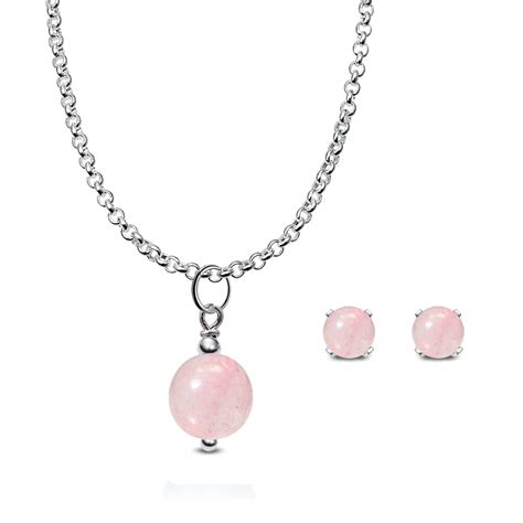 Conjunto Minimalist Cuarzo rosa y plata de 1ª ley