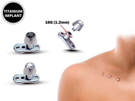 Dermal Anchor Piercing Collar Bone Piercing With Gem Cz Crystal Titanium Micro Dermal Implant